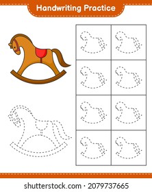 Handwriting practice. Tracing lines of Rocking Horse. Educational children game, printable worksheet, vector illustration