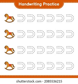 Handwriting practice. Tracing lines of Rocking Horse. Educational children game, printable worksheet, vector illustration