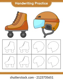 Handwriting practice. Tracing lines of Roller Skate and Hockey Helmet. Educational children game, printable worksheet, vector illustration