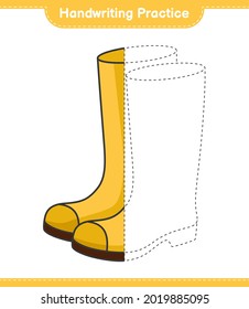 Handwriting practice. Tracing lines of Rubber Boots. Educational children game, printable worksheet, vector illustration