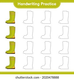 Handwriting practice. Tracing lines of Rubber Boots. Educational children game, printable worksheet, vector illustration