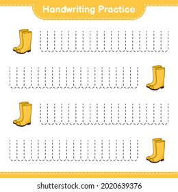 Handwriting practice. Tracing lines of Rubber Boots. Educational children game, printable worksheet, vector illustration