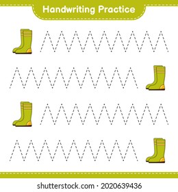 Handwriting practice. Tracing lines of Rubber Boots. Educational children game, printable worksheet, vector illustration