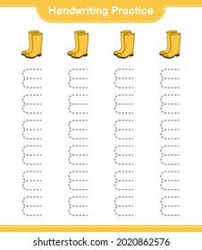 Handwriting practice. Tracing lines of Rubber Boots. Educational children game, printable worksheet, vector illustration