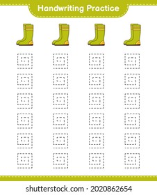 Handwriting practice. Tracing lines of Rubber Boots. Educational children game, printable worksheet, vector illustration