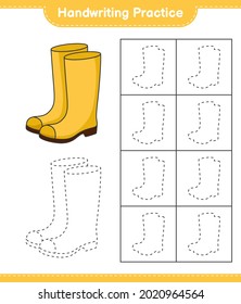 Handwriting practice. Tracing lines of Rubber Boots. Educational children game, printable worksheet, vector illustration