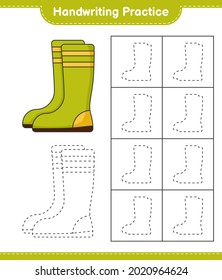 Handwriting practice. Tracing lines of Rubber Boots. Educational children game, printable worksheet, vector illustration