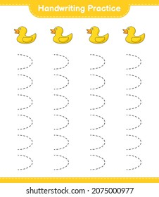 Handwriting practice. Tracing lines of Rubber Duck. Educational children game, printable worksheet, vector illustration