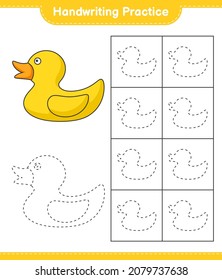 Handwriting practice. Tracing lines of Rubber Duck. Educational children game, printable worksheet, vector illustration