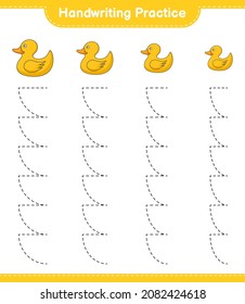 Handwriting practice. Tracing lines of Rubber Duck. Educational children game, printable worksheet, vector illustration