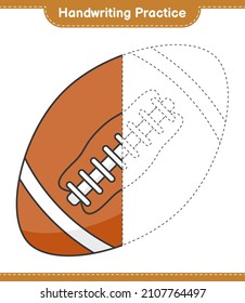 Práctica de escritura a mano. Rastreo de líneas de Rugby Ball. Juego infantil educativo, hoja de cálculo imprimible, ilustración vectorial
