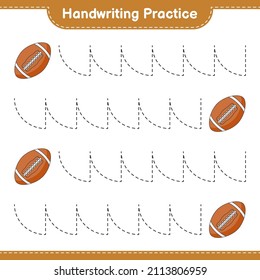 Handwriting practice. Tracing lines of Rugby Ball. Educational children game, printable worksheet, vector illustration
