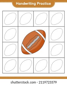 Handwriting practice. Tracing lines of Rugby Ball. Educational children game, printable worksheet, vector illustration