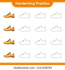 Handwriting practice. Tracing lines of Running Shoes. Educational children game, printable worksheet, vector illustration
