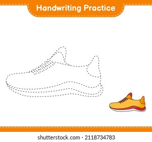 Práctica de escritura a mano. Rastreo de líneas de zapatos en marcha. Juego infantil educativo, hoja de cálculo imprimible, ilustración vectorial