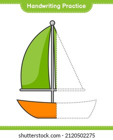 Handwriting practice. Tracing lines of Sailboat. Educational children game, printable worksheet, vector illustration