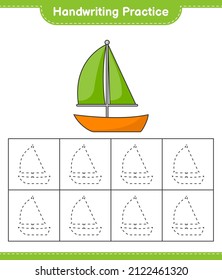 Handwriting practice. Tracing lines of Sailboat. Educational children game, printable worksheet, vector illustration