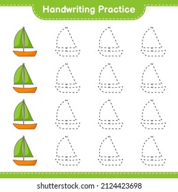 Handwriting practice. Tracing lines of Sailboat. Educational children game, printable worksheet, vector illustration