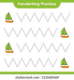 Handwriting practice. Tracing lines of Sailboat. Educational children game, printable worksheet, vector illustration