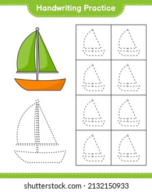 Handwriting practice. Tracing lines of Sailboat. Educational children game, printable worksheet, vector illustration