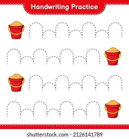 Handwriting practice. Tracing lines of Sand Bucket. Educational children game, printable worksheet, vector illustration