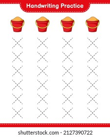 Handwriting practice. Tracing lines of Sand Bucket. Educational children game, printable worksheet, vector illustration