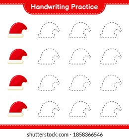 Handwriting practice. Tracing lines of Santa Hat. Educational children game, printable worksheet, vector illustration