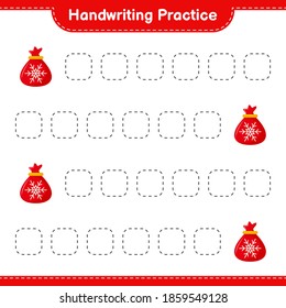 Handwriting practice. Tracing lines of Santa Claus Bag. Educational children game, printable worksheet, vector illustration