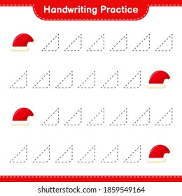 Handwriting practice. Tracing lines of Santa Hat. Educational children game, printable worksheet, vector illustration