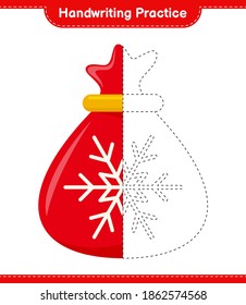 Handwriting practice. Tracing lines of Santa Claus Bag. Educational children game, printable worksheet, vector illustration