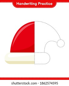 Práctica de escritura a mano. Rastreo de líneas de Santa Hat. Juego infantil educativo, hoja de cálculo imprimible, ilustración vectorial