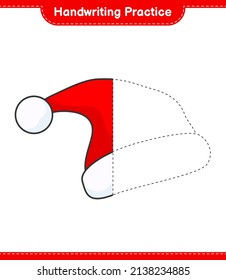 Handwriting practice. Tracing lines of Santa Hat. Educational children game, printable worksheet, vector illustration