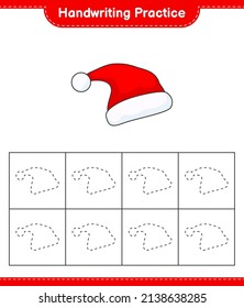 Handwriting practice. Tracing lines of Santa Hat. Educational children game, printable worksheet, vector illustration
