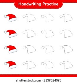 Handwriting practice. Tracing lines of Santa Hat. Educational children game, printable worksheet, vector illustration