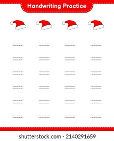 Handwriting practice. Tracing lines of Santa Hat. Educational children game, printable worksheet, vector illustration