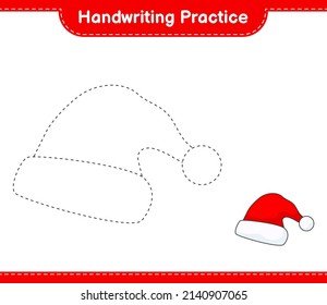 Handwriting practice. Tracing lines of Santa Hat. Educational children game, printable worksheet, vector illustration