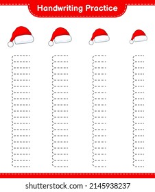 Práctica de escritura a mano. Rastreo de líneas de Santa Hat. Juego infantil educativo, hoja de cálculo imprimible, ilustración vectorial