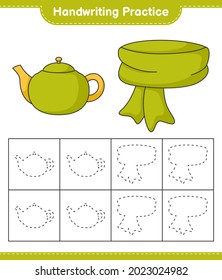 Handwriting practice. Tracing lines of Scarf and Teapot. Educational children game, printable worksheet, vector illustration
