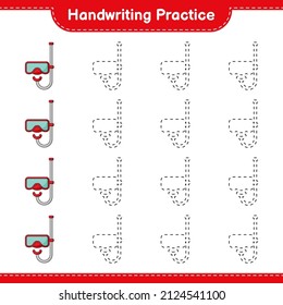 Handwriting practice. Tracing lines of Scuba Diving Mask. Educational children game, printable worksheet, vector illustration