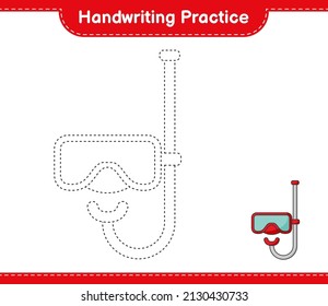 Handwriting practice. Tracing lines of Scuba Diving Mask. Educational children game, printable worksheet, vector illustration