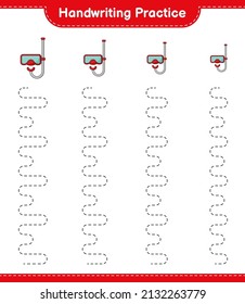 Handwriting practice. Tracing lines of Scuba Diving Mask. Educational children game, printable worksheet, vector illustration