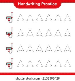 Práctica de escritura a mano. Trazando líneas de la máscara de buceo Scuba. Juego infantil educativo, hoja de cálculo imprimible, ilustración vectorial