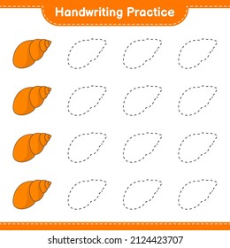 Handwriting practice. Tracing lines of Sea Shells. Educational children game, printable worksheet, vector illustration