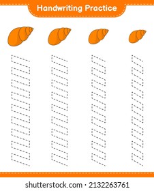 Práctica de escritura a mano. Rastrear líneas de conchas marinas. Juego infantil educativo, hoja de cálculo imprimible, ilustración vectorial