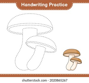 Práctica de escritura a mano. Rastreo de líneas de Shiitake. Juego infantil educativo, hoja de cálculo imprimible, ilustración vectorial