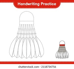 Handwriting practice. Tracing lines of Shuttlecock. Educational children game, printable worksheet, vector illustration