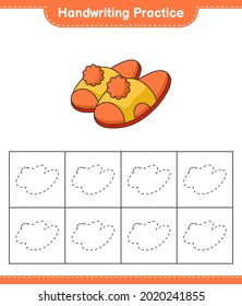 Práctica de escritura a mano. Rastreo de líneas de Zapatillas. Juego infantil educativo, hoja de cálculo imprimible, ilustración vectorial