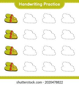 Práctica de escritura a mano. Rastreo de líneas de Zapatillas. Juego infantil educativo, hoja de cálculo imprimible, ilustración vectorial