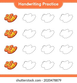 Práctica de escritura a mano. Rastreo de líneas de Zapatillas. Juego infantil educativo, hoja de cálculo imprimible, ilustración vectorial