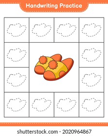 Práctica de escritura a mano. Rastreo de líneas de Zapatillas. Juego infantil educativo, hoja de cálculo imprimible, ilustración vectorial
